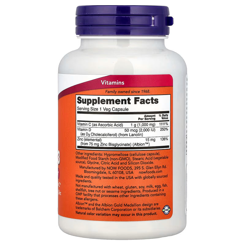 NOW  VITAMIN C-1000 ZINC & D-3 - 100 VCAPS