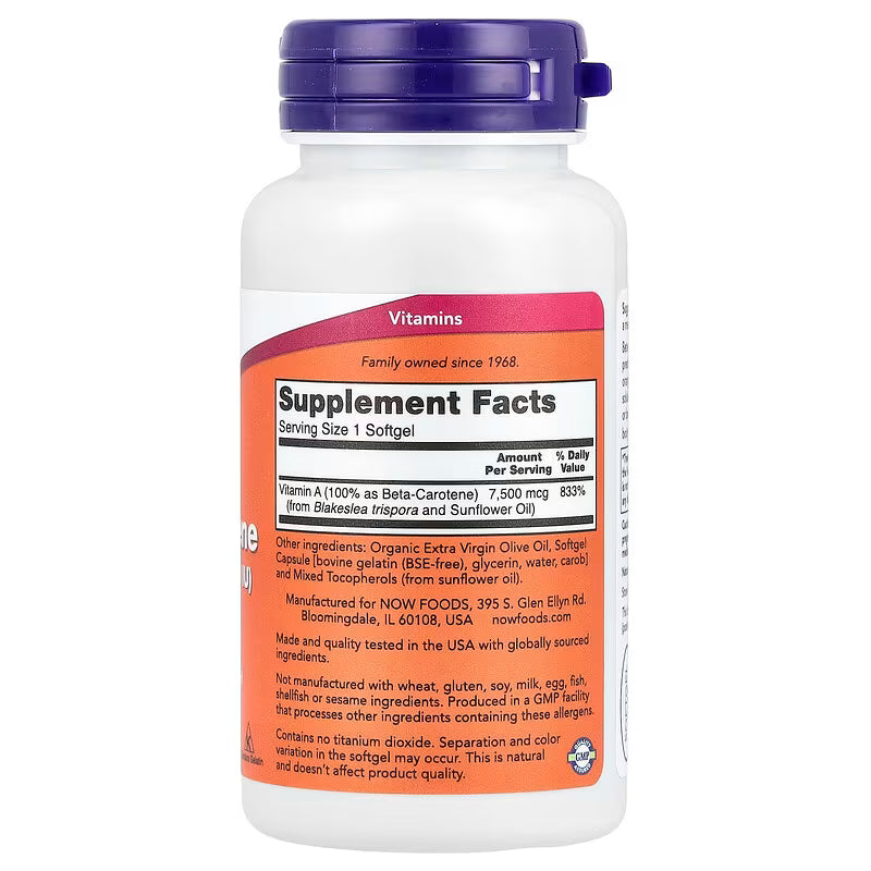 NOW - NATURAL BETA CAROTENE 25,000 IU - 90 Softgels
