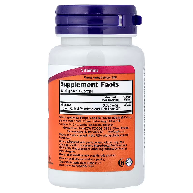 NOW Vitamin A 3,000 mcg (10,000 IU) -  100 Softgels