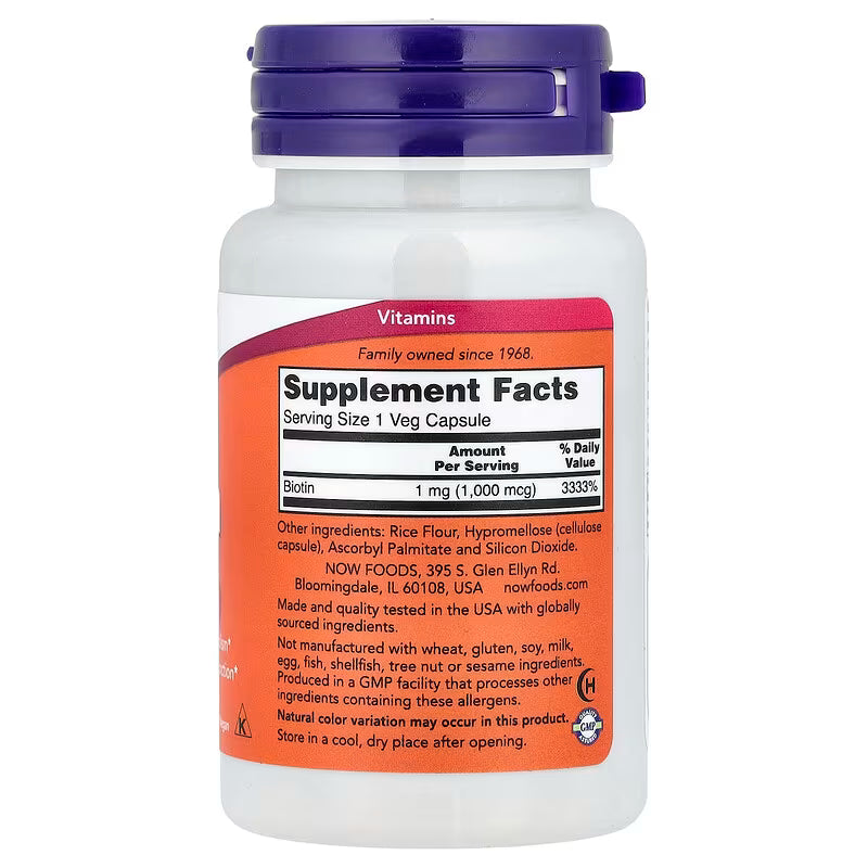 NOW Foods Biotin 1,000 mcg - 100 Veg Capsules