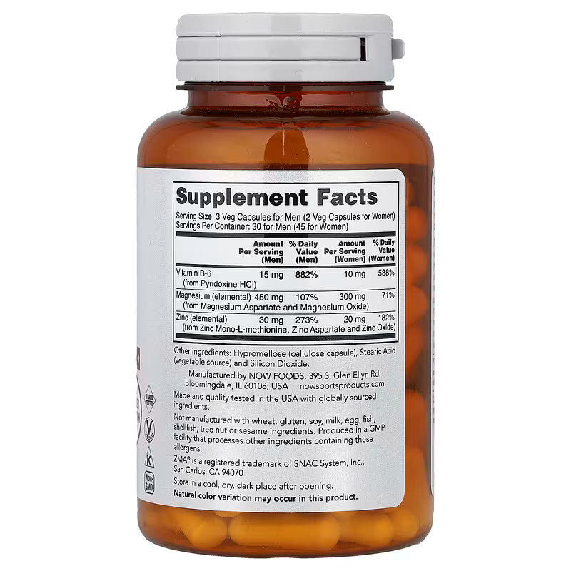 NOW SPORTS - ZMA 800 МГ - 90 Veg Capsules